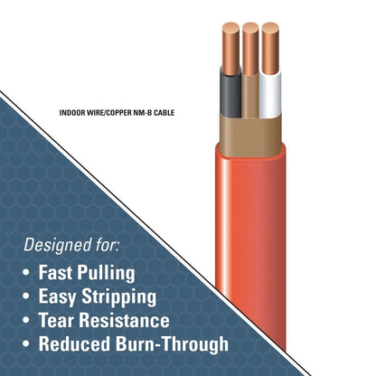 Southwire 28829022 50' 10/2 with ground Romex brand SIMpull residential indoor electrical wire type NM-B Orange