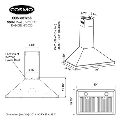 Cosmo 30 in. Ducted Range Hood in Stainless Steel with Touch Controls, LED Lighting and Permanent Filters