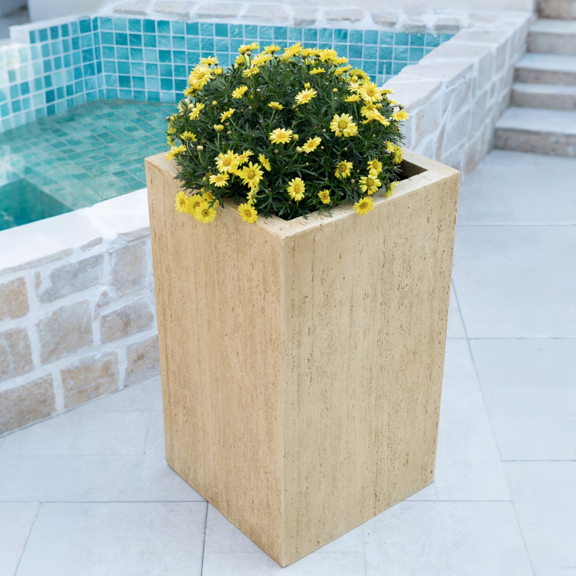 Christopher Knight Home Minimalist 27" H MGO Plant Box, Square Design, Indoor/Outdoor, Travertine Beige