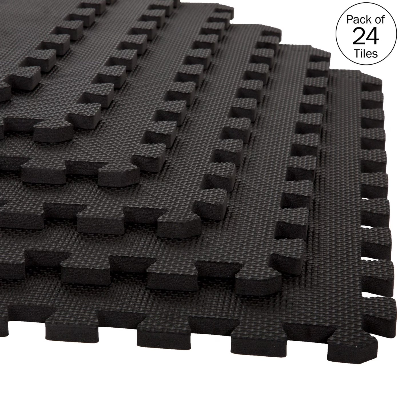 Foam Flooring Tiles - 24-Pack Interlocking EVA Foam Pieces - Non-Toxic Floor Padding for Playroom, Gym, or Basement by Stalwart (Black)