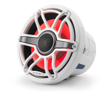 JL Audio M6-880X-S-GwGw-i 8.8-inch (224 mm) Marine Coaxial Speakers with Transflective LED Lighting, Gloss White Trim Ring, Gloss White Sport Grille