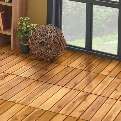Patiojoy 27PCS 12"x12" Patio Interlocking Tiles Acacia Slat Wood Garden Outdoor &Indoor