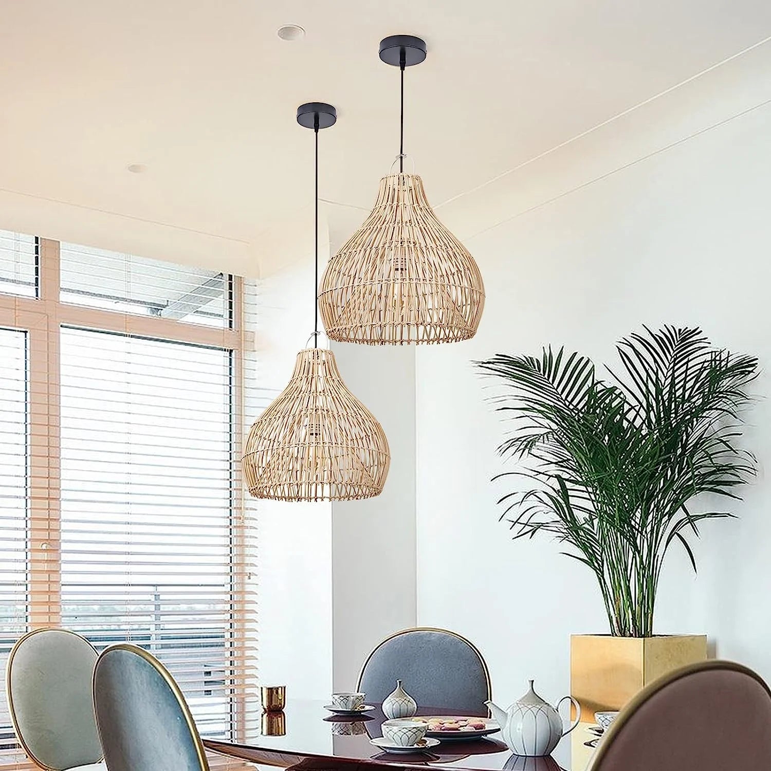 Arturesthome 1 Light Bohemian Pendant Light,Natural Rattan Materials Ceiling Chandelier Hanging Lamp Lighting Fixture for Hallway
