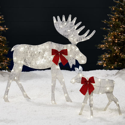 Best Choice Products 4ft 2-Piece Lighted 2D Christmas Moose Set Outdoor Decor w/125 LED Lights, Stakes - Rattan