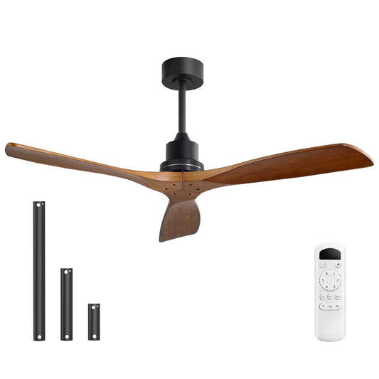 "Sofucor 52"" Traditional Ceiling Fan with Downrod Mount, Indoor Use, Remote Control, LED Lighting"