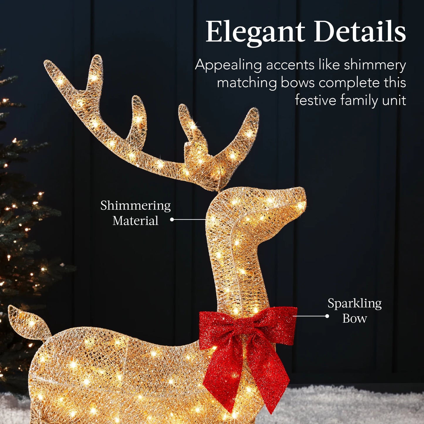 Best Choice Products 3-Piece 2D Deer Family Set, Lighted Christmas Outdoor Decoration w/175 Lights, Stakes - Gold