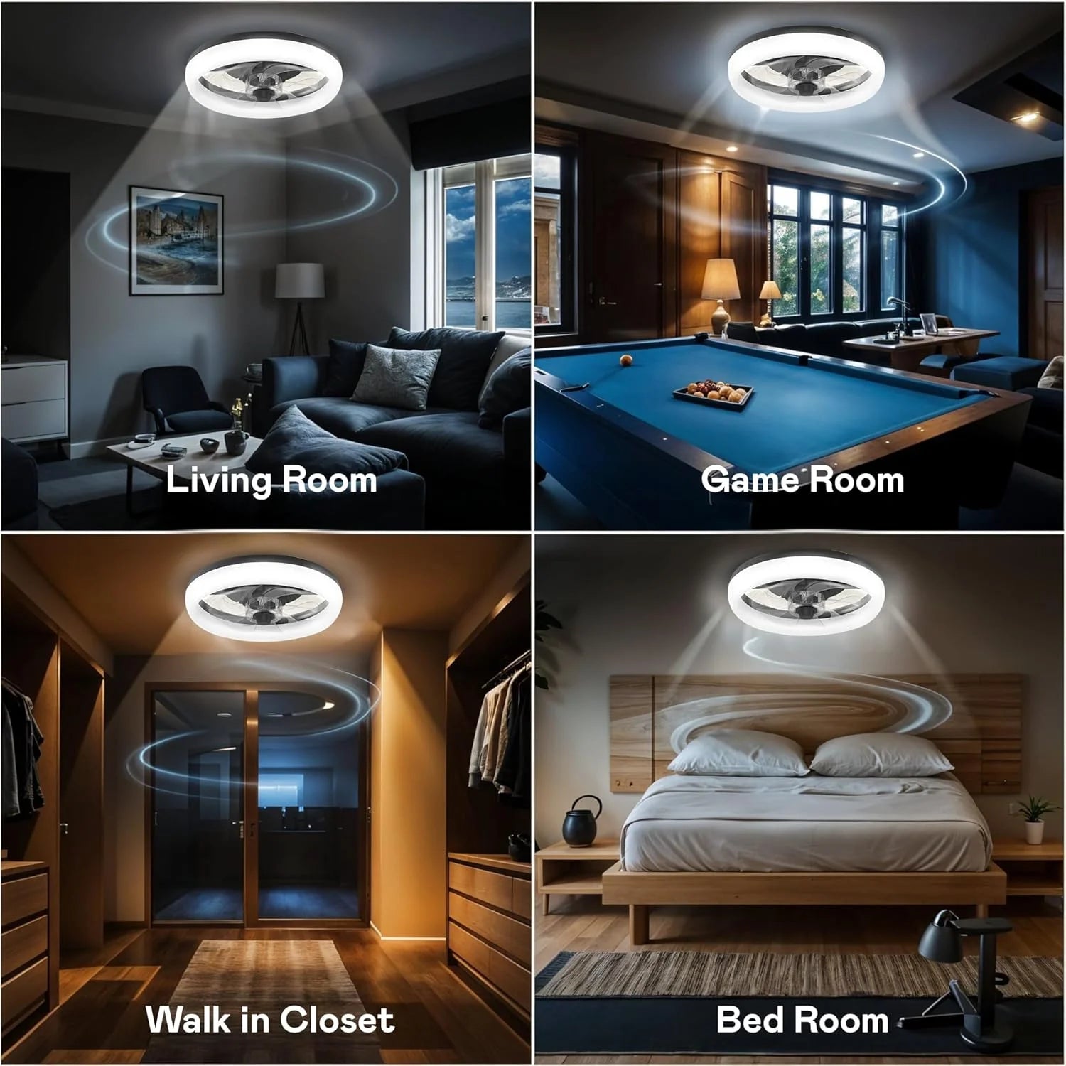 CannonX 14? Low Profile Ceiling Fans with Lights and Remote, Modern Fandelier Ceiling Fan with Light, 6 Speeds, 3 Lighting Modes 3500K-5500K, Flush Mount for Bedroom, LED 2200 Lumens