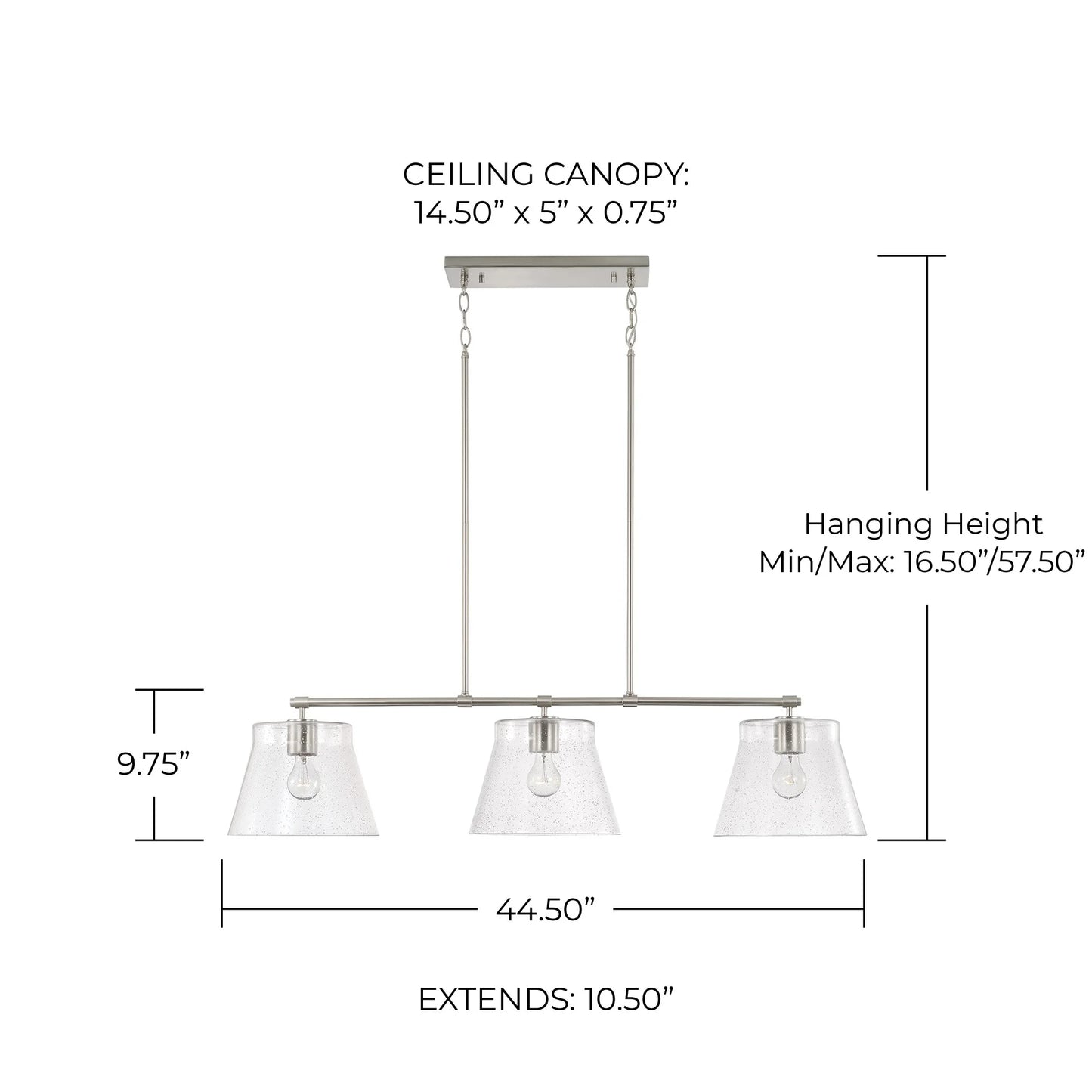 Capital Lighting 846931 Baker 3 Light 45" Wide Linear Chandelier - Black