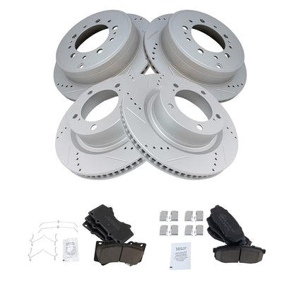 TRQ Brake Rotor Drilled Slotted Zinc Coated & Ceramic Pad w/Hardware Front & Rear