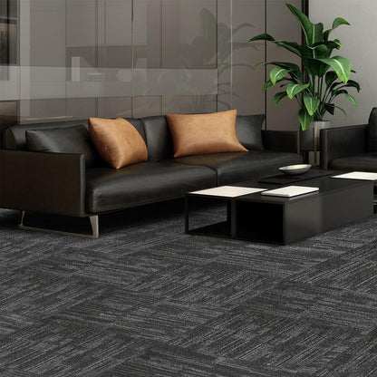 Fas Home Carpet Floor Tiles 24? x 24? Commercial Carpet Squares 18 Pcs Peel and Stick Non-Slip Office Soft Tiles DIY Installation for Living Room Bedroom Study Hotel, Dark Gray
