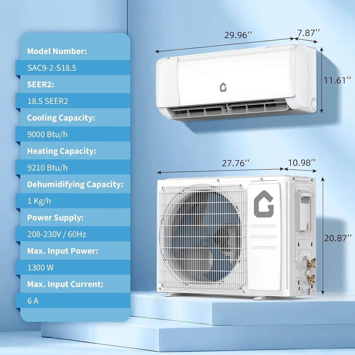 19 SEER2 9000 BTU Mini Split Air Conditioner,2025 New Update 230 V Split AC Unit Heating and Coolings up to 450,Inverter Ductless Air Conditioner w/Wifi,Remote Control.More Energy Efficient