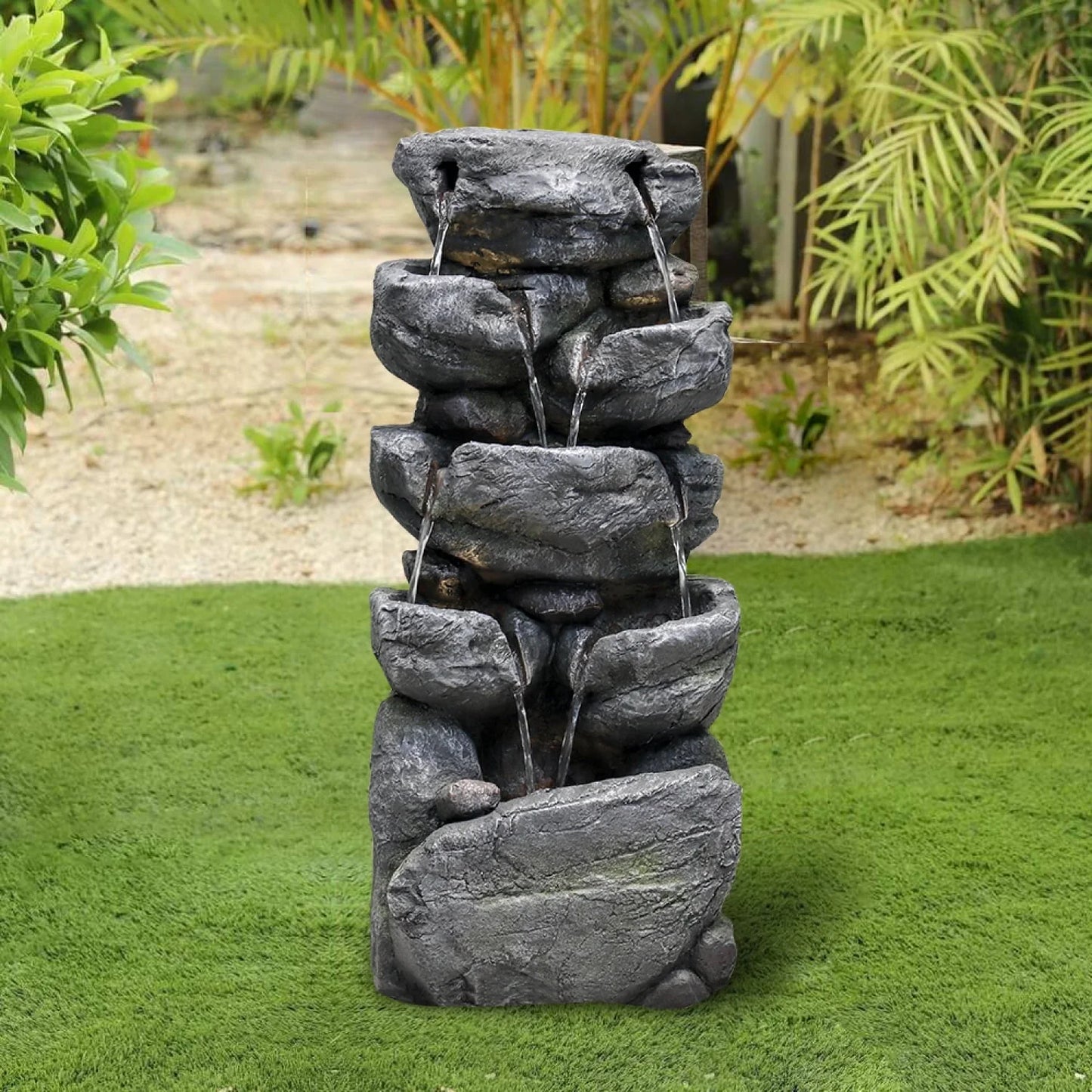chrismas clearnaceStacked Rock Fountain with LED Lights - Outdoor Water Fountains Cascading Floor Water Feature Art Decor for Garden,Pation, Deck, Porch