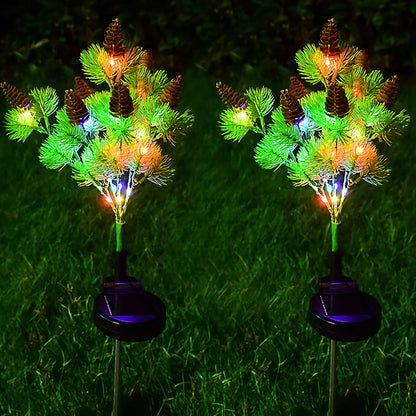 Motrke 4PCS Solar Flickering Pine Lights LED Solar Powered Christmas Tree Lights with Pine Cones Waterproof Multi Color Landscape Lights for Home Christmas Decoration