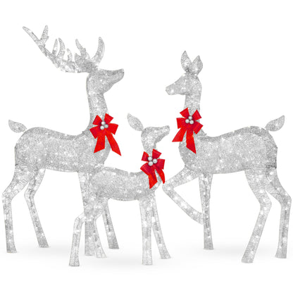 Best Choice Products 3-Piece Lighted Christmas Deer Set Outdoor Yard Decoration w/360 LED Lights, Stakes - White
