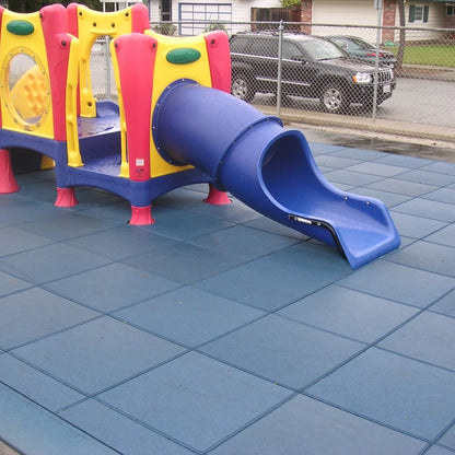 Rubber-Cal "Eco-Safety" Interlocking Playground Tiles - 2.50 x 19.5 x 19.5 inch - One Tile - 2.77 Square Feet Coverage - Blue