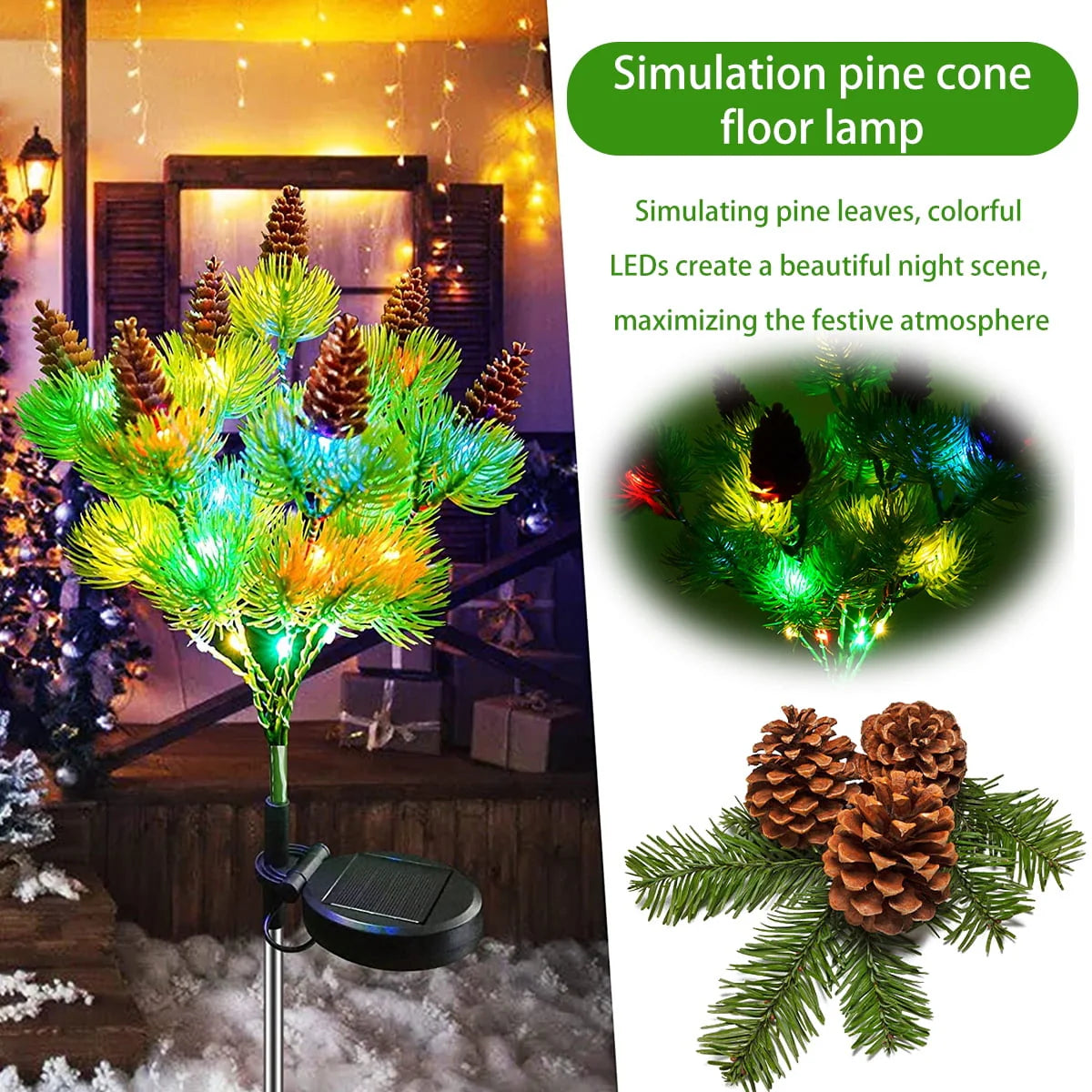 Motrke 4PCS Solar Flickering Pine Lights LED Solar Powered Christmas Tree Lights with Pine Cones Waterproof Multi Color Landscape Lights for Home Christmas Decoration