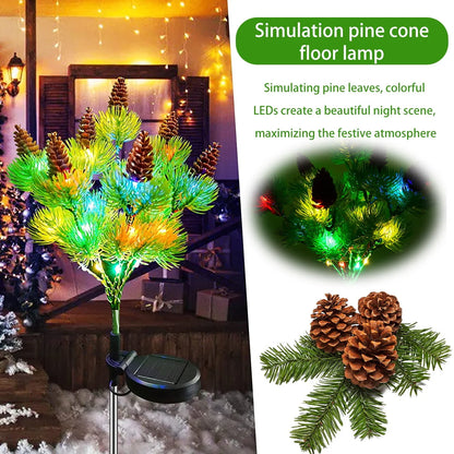 Motrke 4PCS Solar Flickering Pine Lights LED Solar Powered Christmas Tree Lights with Pine Cones Waterproof Multi Color Landscape Lights for Home Christmas Decoration