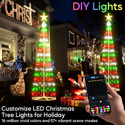 8FT 191 LED Christmas Cone Tree Smart Light with 58 Modes DIY Timer Remote Dimmable Artificial Christmas Tree for Porch Yard Patio Indoor Outdoor Xmas Holiday Decor