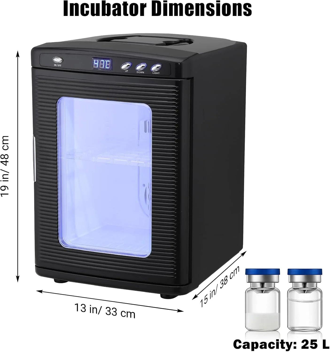 Garvee 25L Reptile Incubator for Hatching Eggs - Portable Scientific Laboratory Incubator, Temperature Controlled 10° C-60° C for Small Reptiles, Cooling and Heating Digital Incubator, 12V/110V Black