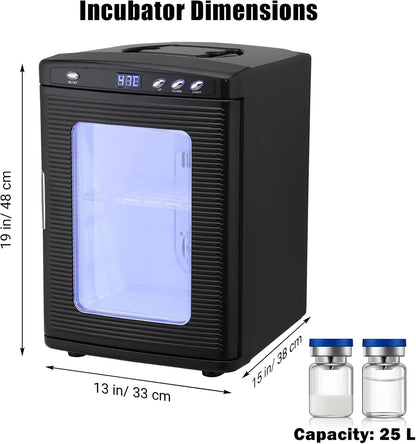 Garvee 25L Reptile Incubator for Hatching Eggs - Portable Scientific Laboratory Incubator, Temperature Controlled 10° C-60° C for Small Reptiles, Cooling and Heating Digital Incubator, 12V/110V Black