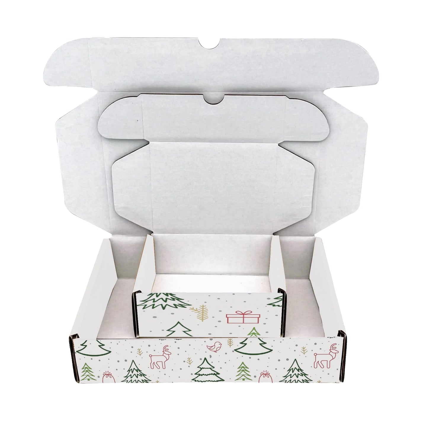 Ucanpack Made In USA 1/8? Thick Christmas Mailer Box 50 Pcs, White X-Mas Forest Theme Cute Boxes For Small Business, Tuck Top Mailer Boxes, 10x5x5" Literature Mailer, Moving Carton