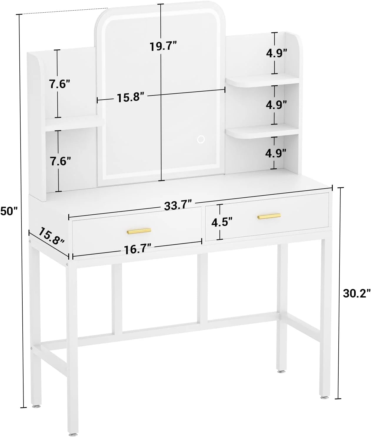 iSunirm Vanity Desk with Mirror and Lights, Makeup Vanity with 2 Drawers, Vanity Table Set with 3 Color Adjustable Lighting Options, Modern Dressing Table with Shelf, for Bedroom, Pink