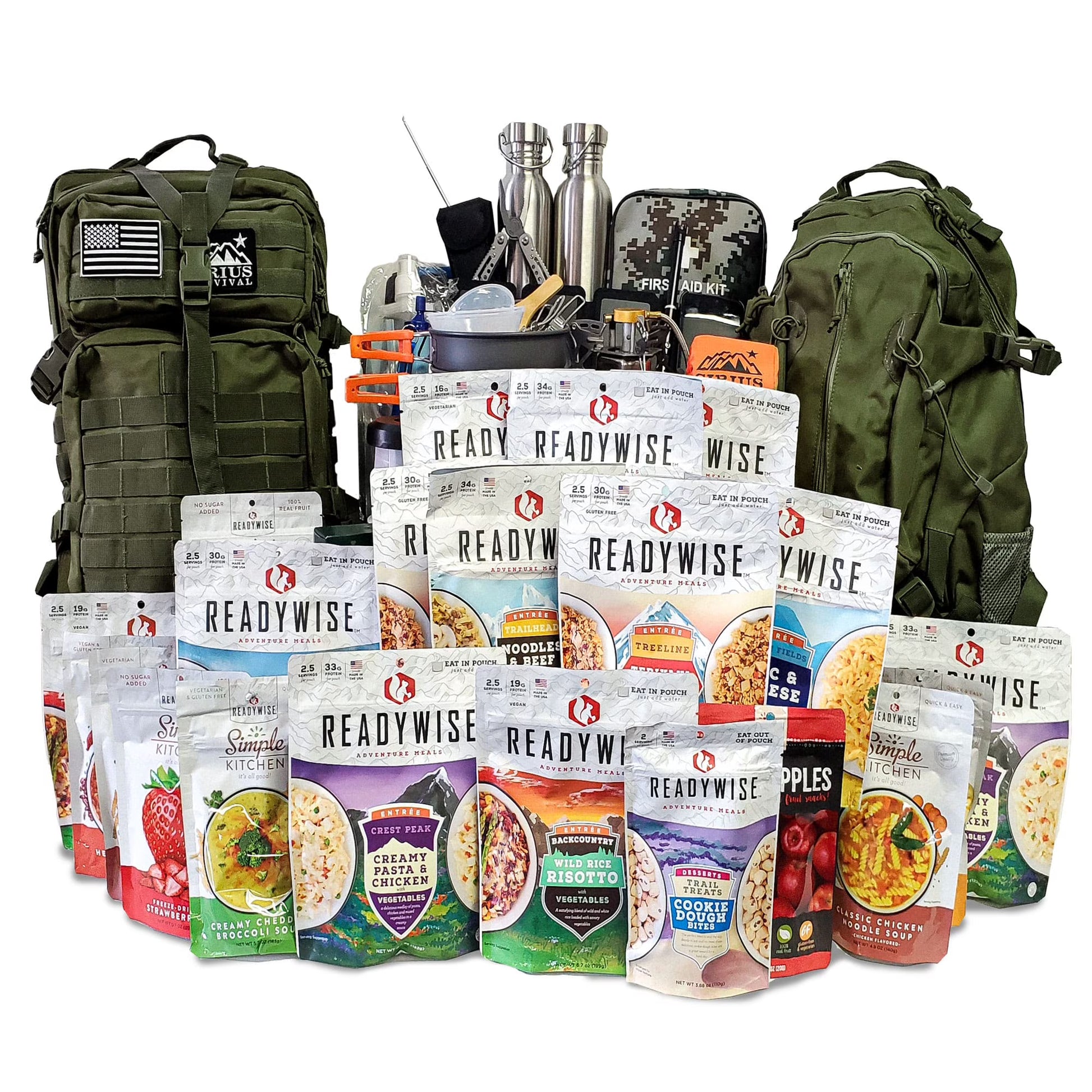 Family Comfort 72 Emergency Survival Kit/Backpack - 72 Hour for 2 People - Disaster Preparedness - Delicious ReadyWise Food, Gear, Lighting, First Aid, Tools & More - Camo