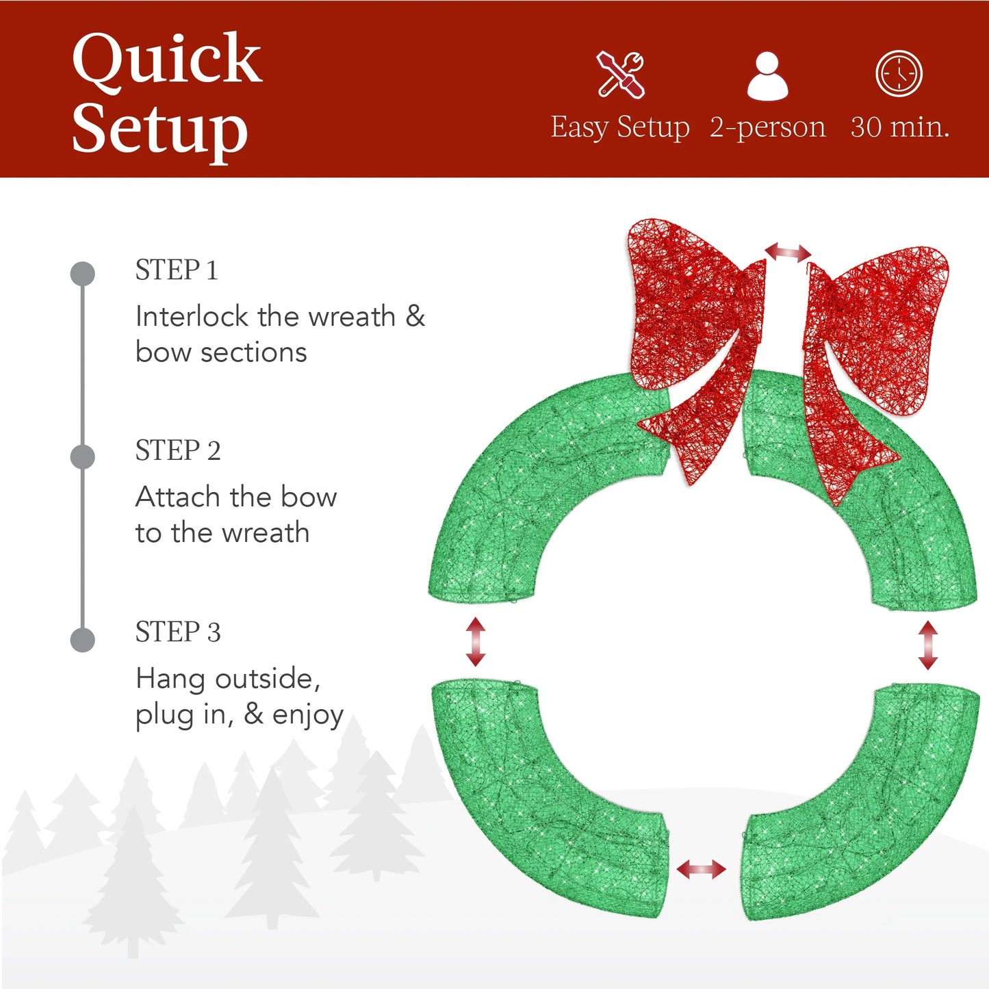 Best Choice Products 60in Pre-Lit Outdoor Christmas Wreath, LED Metal Holiday Decor w/206 Lights, Bow - Green/Red