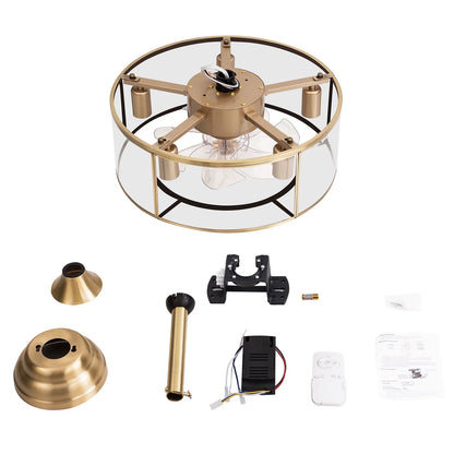 Caged Fandelier Ceiling Fan with Light, Golden Ceiling Fans with Remote Control & Noiseless 35db - Farmhouse Rustic Bladeless Ceiling Fans Chandelier Retro Lighting Fixture