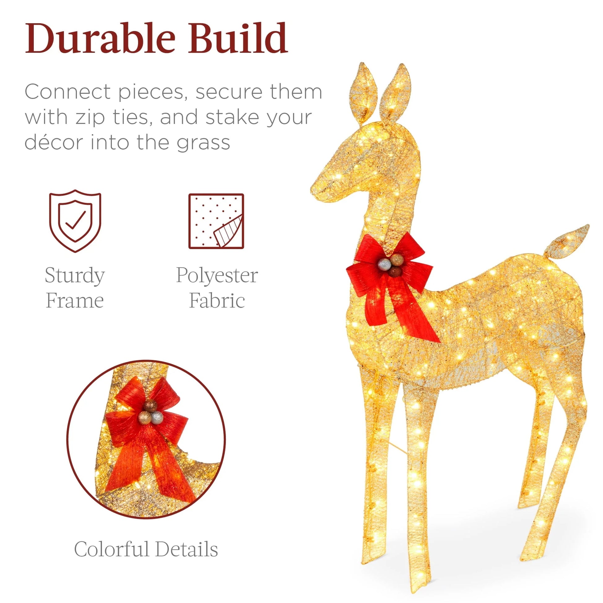 Best Choice Products 2-Piece Lighted Christmas Deer Set Outdoor Yard Decoration with 210 LED Lights, Stakes - Gold