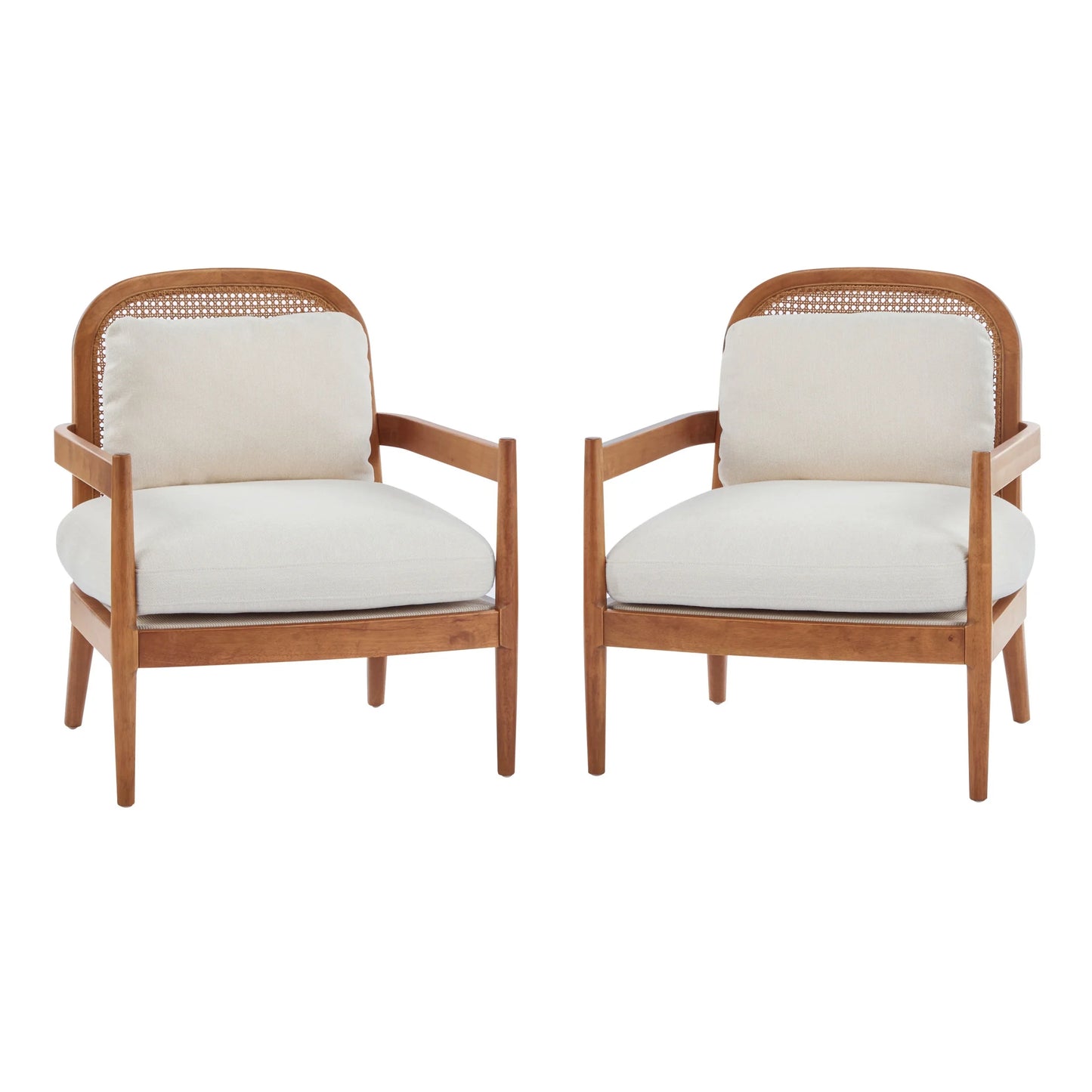 Christopher Knight Home Mid-Century Modern Accent Chairs, Wood Frame with Rattan Backrest, Grayish Green, Set of 2
