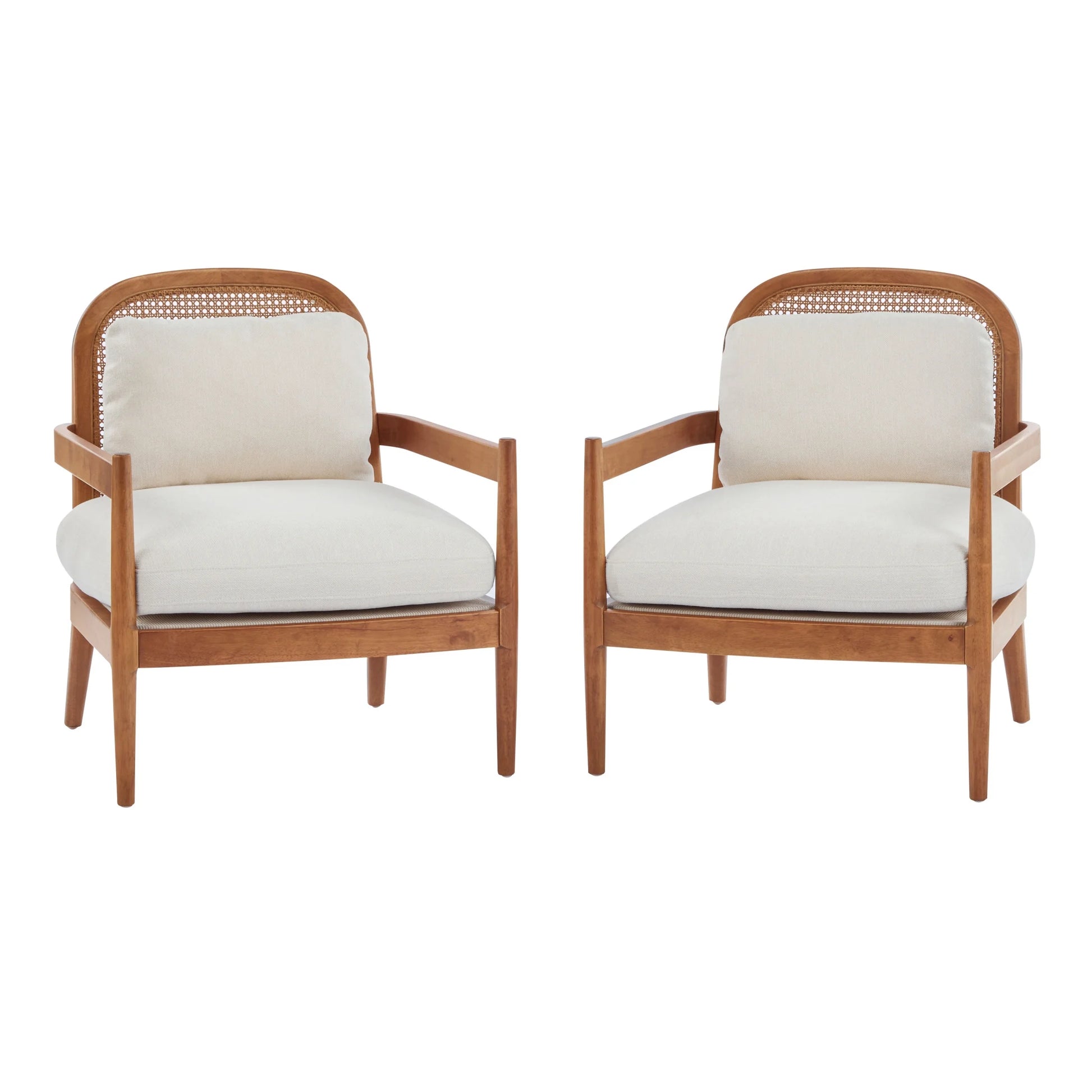 Christopher Knight Home Mid-Century Modern Accent Chairs, Wood Frame with Rattan Backrest, Grayish Green, Set of 2