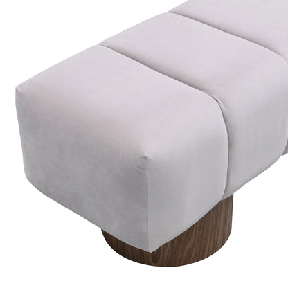 Christopher Knight Home Modern Mid-Century 64" Velvet Tufted Ottoman Bench, Faux Wood Legs, Light Gray