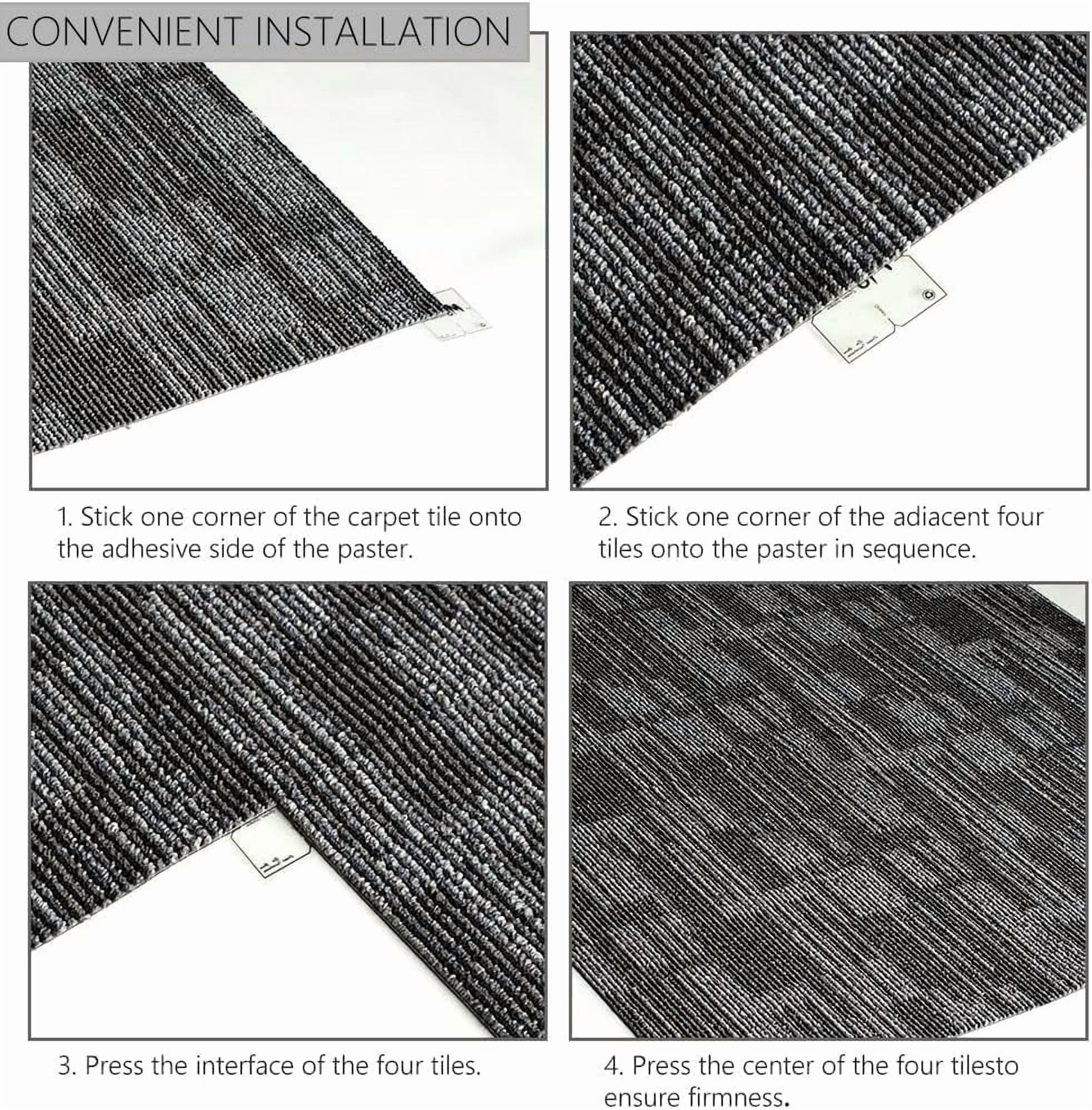 Fas Home Carpet Floor Tiles 24? x 24? Commercial Carpet Squares 18 Pcs Peel and Stick Non-Slip Office Soft Tiles DIY Installation for Living Room Bedroom Study Hotel, Dark Gray