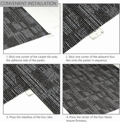 Fas Home Carpet Floor Tiles 24? x 24? Commercial Carpet Squares 18 Pcs Peel and Stick Non-Slip Office Soft Tiles DIY Installation for Living Room Bedroom Study Hotel, Dark Gray