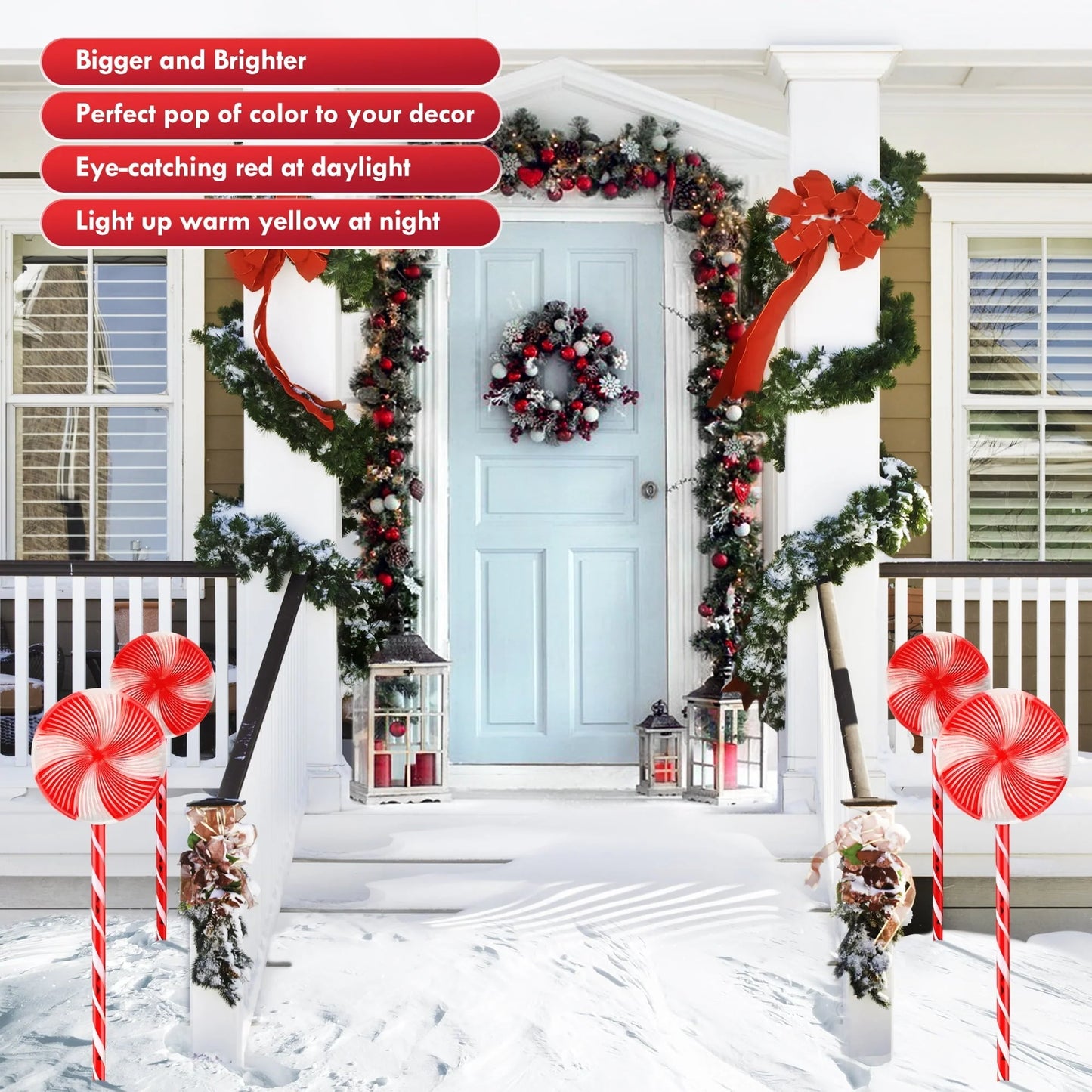 Set of 3 28inch Christmas Pathway Light Lollipop 8 Lighting Modes Flickering Candy Marker Waterproof Outdoor Christmas Decor Light