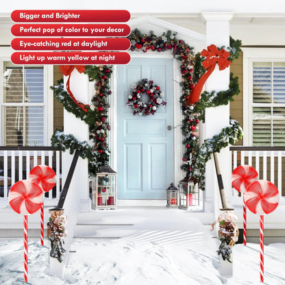 Set of 3 28inch Christmas Pathway Light Lollipop 8 Lighting Modes Flickering Candy Marker Waterproof Outdoor Christmas Decor Light