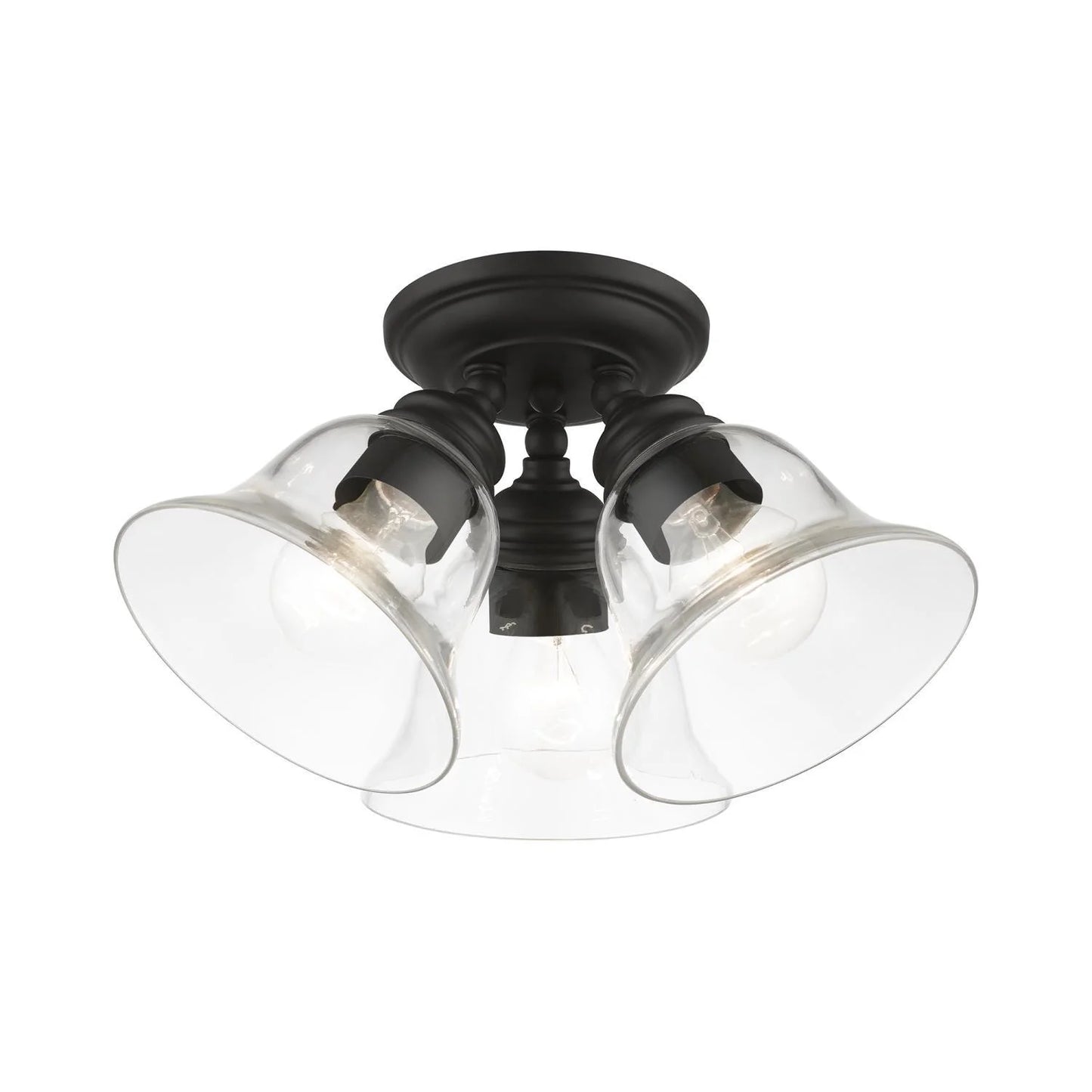 46489-04-Livex Lighting-Moreland - 3 Light Large Semi-Flush Mount In Transitional Style-7.5 Inches Tall and 14.5 Inches Wide-Black Finish