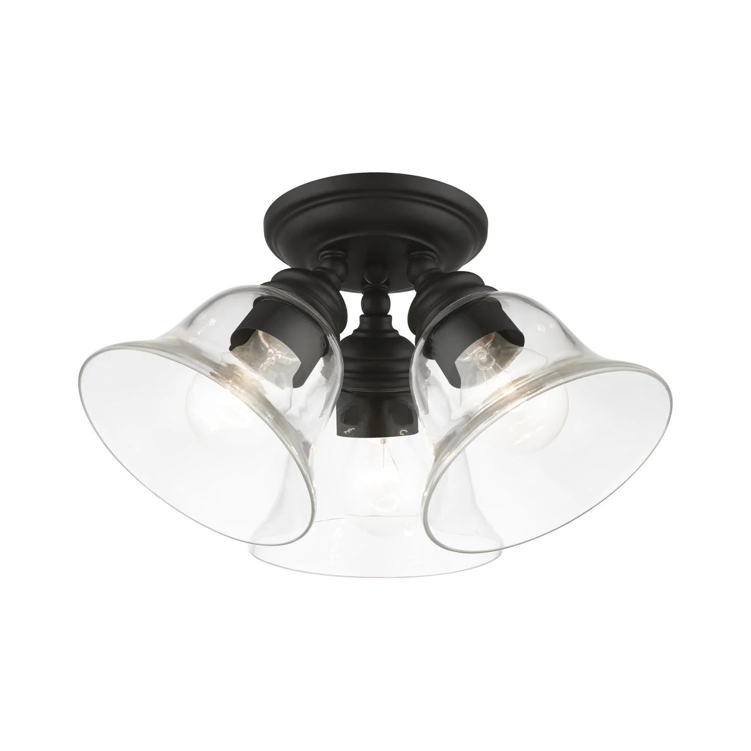46489-04-Livex Lighting-Moreland - 3 Light Large Semi-Flush Mount In Transitional Style-7.5 Inches Tall and 14.5 Inches Wide-Black Finish