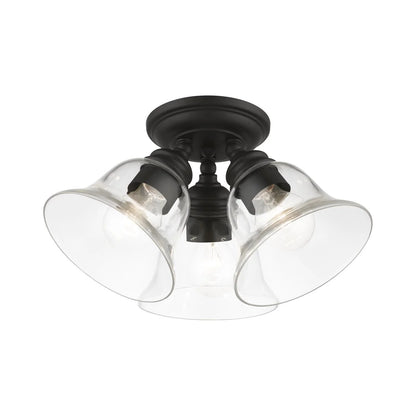 46489-04-Livex Lighting-Moreland - 3 Light Large Semi-Flush Mount In Transitional Style-7.5 Inches Tall and 14.5 Inches Wide-Black Finish