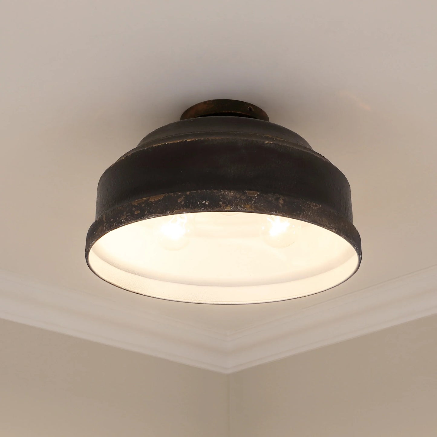 Golden Lighting Keating 3-Light Metal Flush Mount in Antique Black Iron