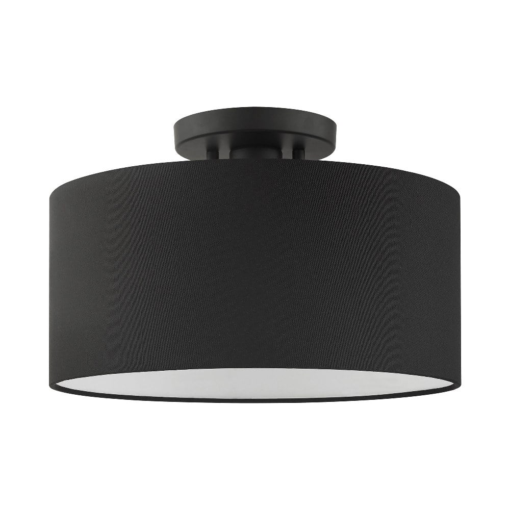 Livex Lighting Bainbridge 13" 1-Light Modern Metal & Fabric Semi Flush in Black