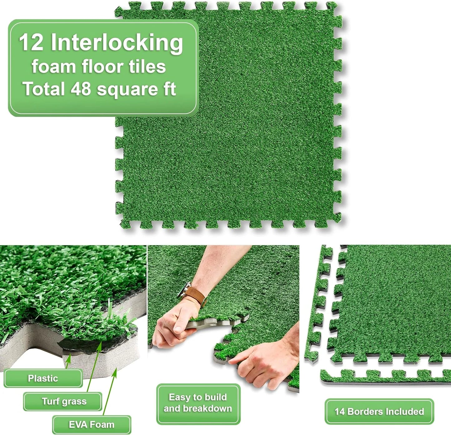 Sorbus 48sq ft Plastic interlocking Floor Tiles, 12-Tile