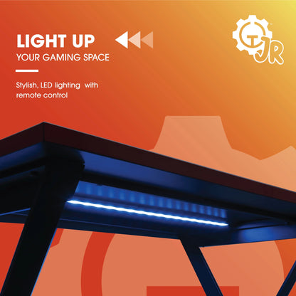 Gamer Gear Jr. Gaming Desk with LED Lighting, Teens and Kids, Red and Black
