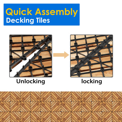 TrumanPick 27PCS Interlocking Wood Flooring Deck Tiles for Patio Garden, 12"L x 12"W, Brown Diagonal