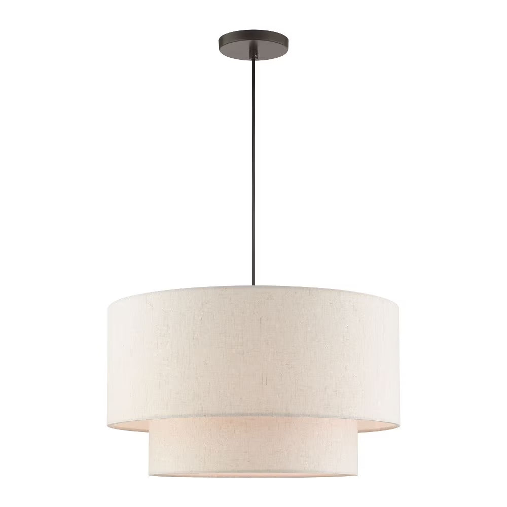 Livex Lighting Blossom 3-Light Modern Metal & Fabric Pendant in English Bronze