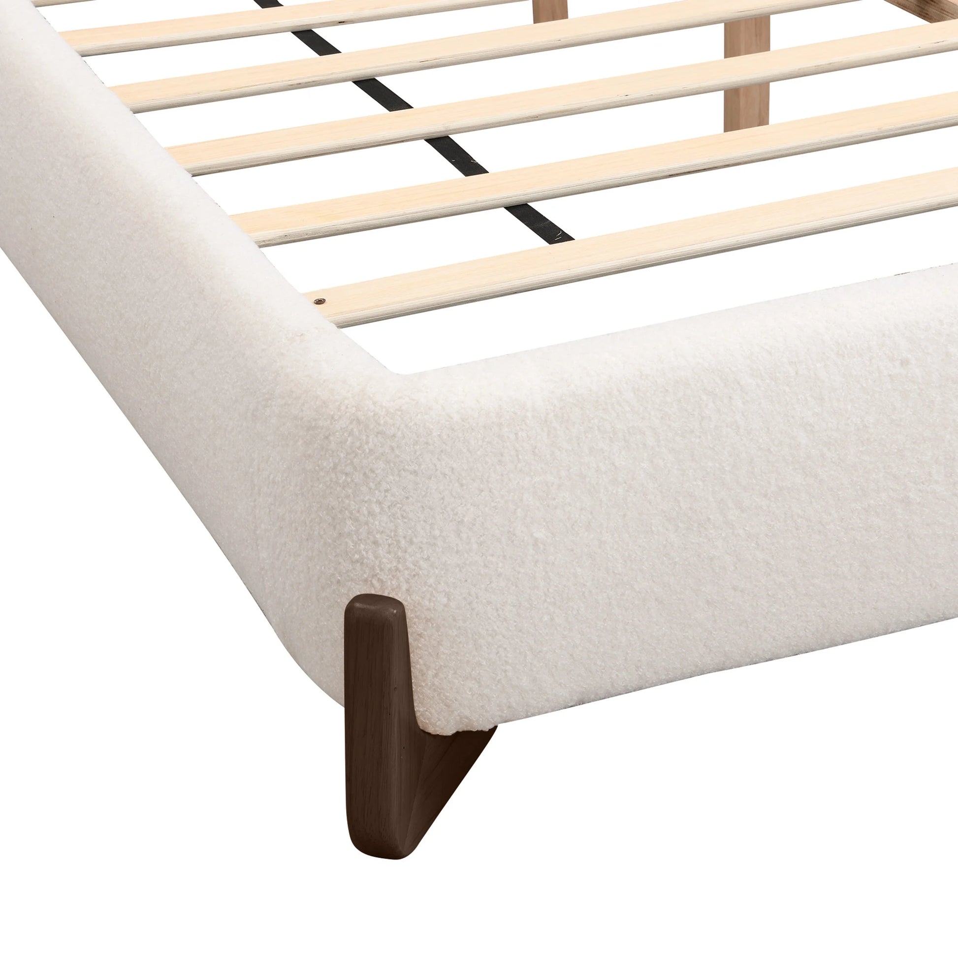 Christopher Knight Home Boucle Upholstered Queen Bed with Curved Wood legs, White