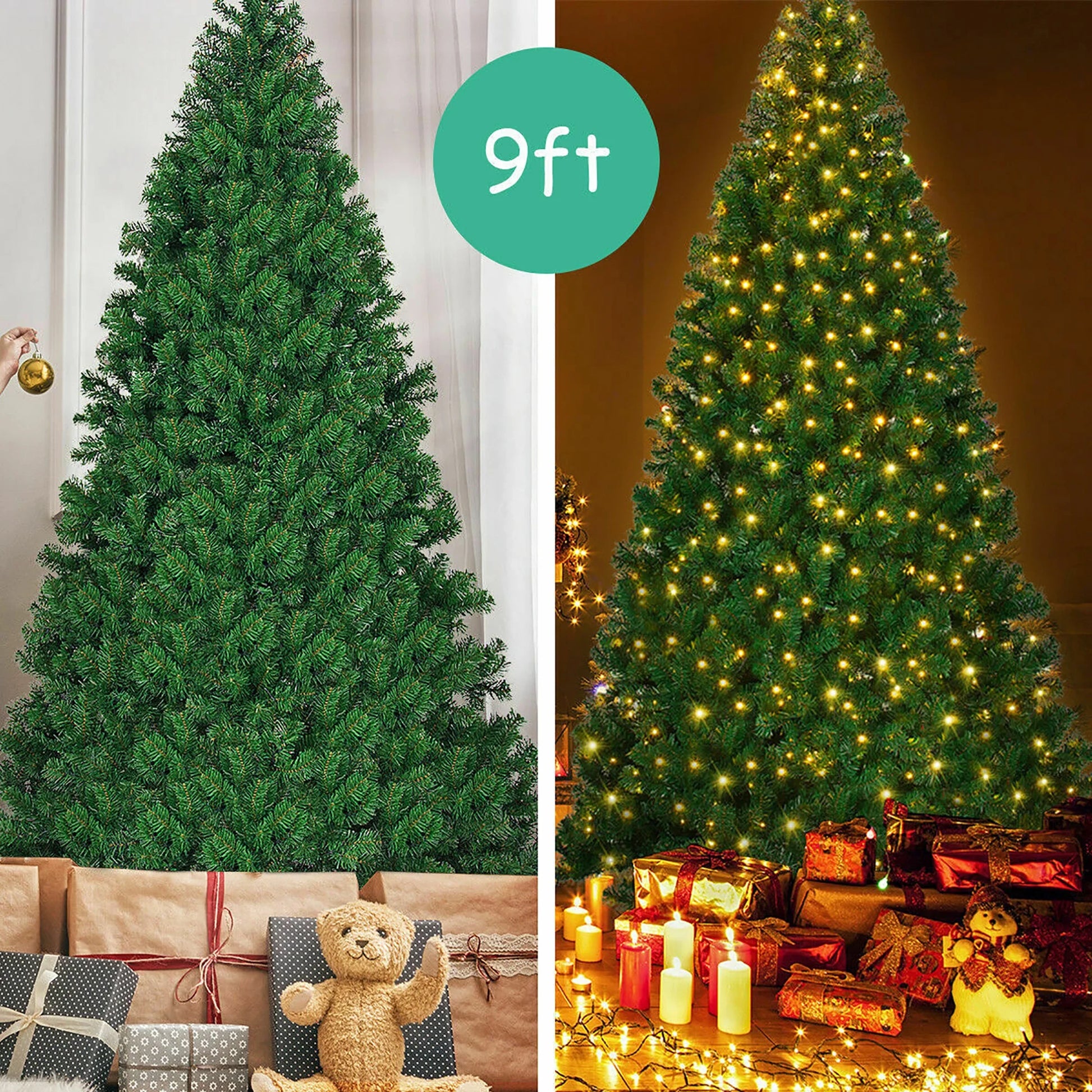 Costway 9Ft Pre-Lit PVC Christmas Tree Hinged 700 LED Lights Green