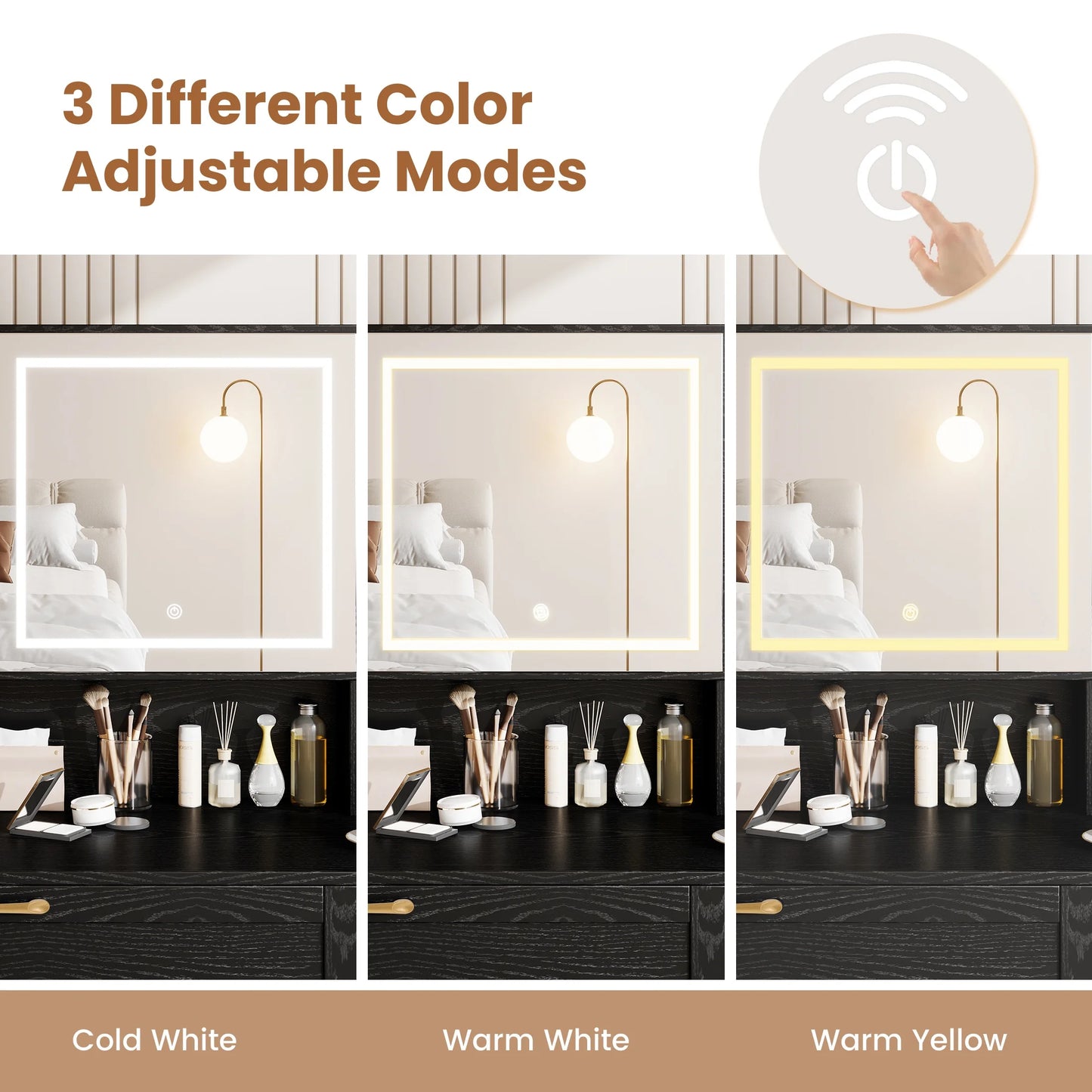 SESSLIFE 41''Vanity Set with Charging Station, Large Makeup Desk with LED Sliding Mirror, 3 Lighting Modes Adjustable Brightness, Makeup Dressing Table Set for Adults,Women, White