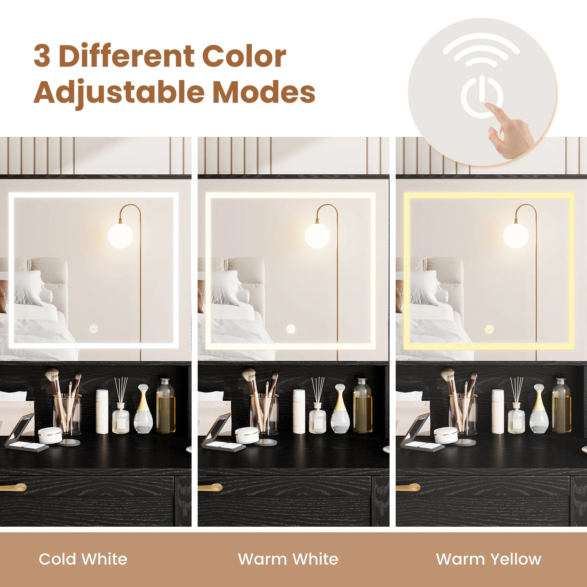 SESSLIFE 41''Vanity Set with Charging Station, Large Makeup Desk with LED Sliding Mirror, 3 Lighting Modes Adjustable Brightness, Makeup Dressing Table Set for Adults,Women, White